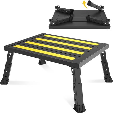 Marchepied pliable en aluminium à hauteur réglable pour camping-car, supporte jusqu'à 300 kg, pieds en caoutchouc antidérapants, facile à transporter (noir) (1/5)