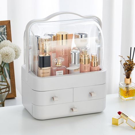 White Large Portable Dustproof Makeup Storage Box (1/5)