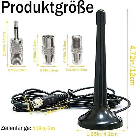 Antenne Radio Dab FM Maison Télescopique Antenne Numérique 3m Intérieure, Antenne Radio Dab+ FM, avec Base Magnétique Câble d'Extension de 3m, pour Récepteurs Stéréo Domestiques et Systèmes Audio AV (1/5)
