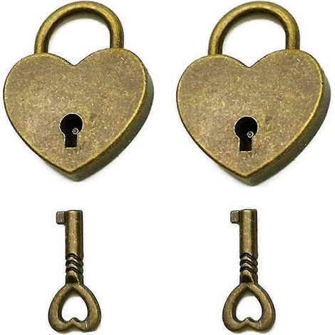 Lot de 2 mini cadenas en forme de cœur de style vintage avec clé, bronze antique-ce [jkw] (1/5)