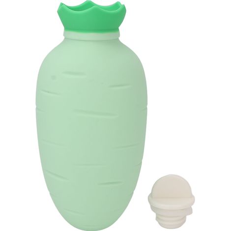 Bouteille d'eau chaude carotte mignon 330ml en silicone micro-ondable anti-fuite, sac chauffant portable vert (1/5)