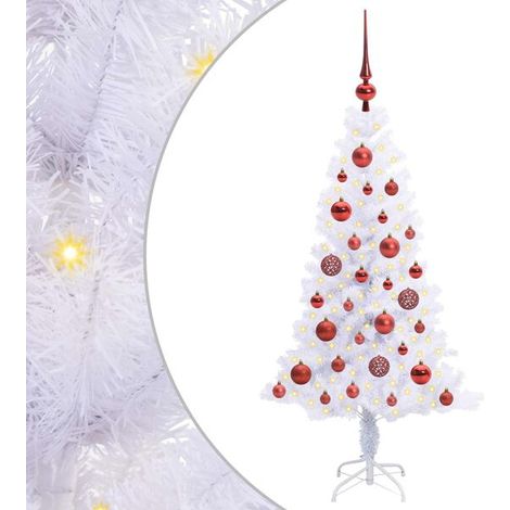 Sapin de Noël artificiel avec 150 lumières LED blanches, 120 cm de haut, en PVC et acier. (1/5)