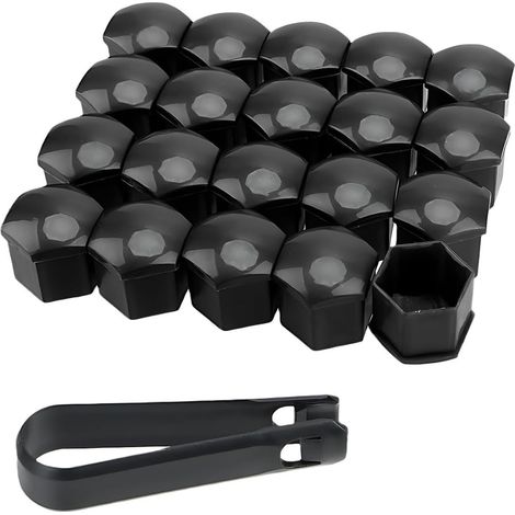 Set de 20 Bouchons d'Écrous de Roue, Capots de Protection Hexagonaux pour Véhicule, avec Outil de Démontage (Noir), 17 mm pour Voiture et Automobile (1/5)