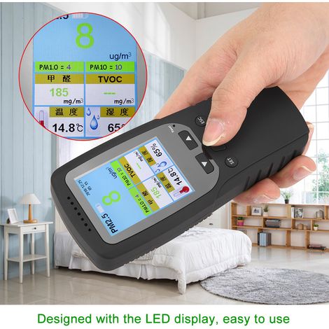 Détecteur laser de qualité de l'air, COVT, HCHO, PM2.5, détecteur de brume, détecteur de formaldéhyde, grand détecteur numérique LCD (1/5)