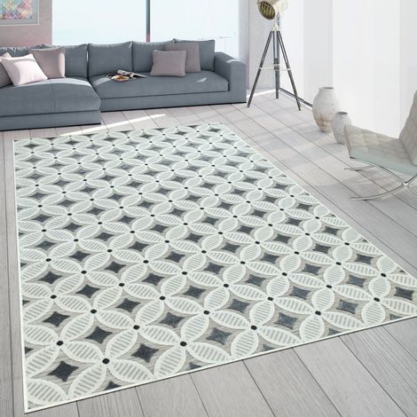 Paco Home In- & Outdoor-Teppich Mit Retro-Design Balkon Terrasse 3D-Web-Art In Grau Beige 80x150 cm