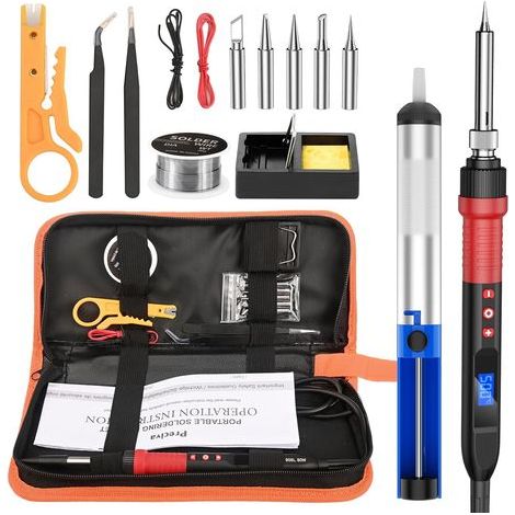 Tin Soldering Iron, 80W Digital Welder Soldering Kit with LCD Display, Adjustable Temperature from 220 to 500°C, 5 Tips, Stand and 30g Solder Wire for Various Repairs (1/5)