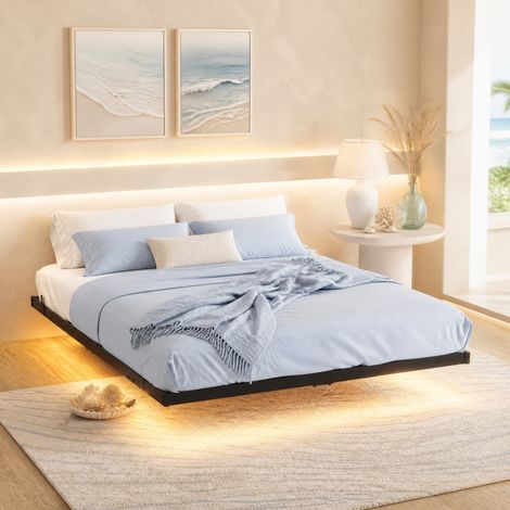 Letto sospeso 120x200 cm in metallo nero con LED e ricarica, salvaspazio, senza materasso – MEUBLIV (1/5)