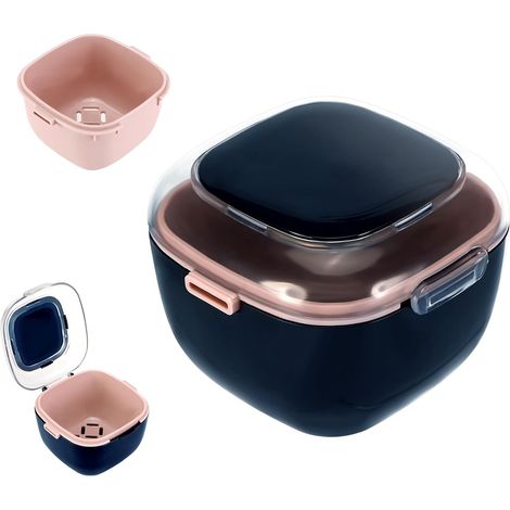 (Bleu nuit)Boîte de Dentier avec Passoire,Etui pour Dentier avec Couvercle,Boîte de Rangement pour Prothèses,Boite Appareil Dentaire,pour Trempage Nettoyage Stockage (1/5)