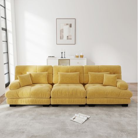 Sofá modular de 3 plazas en chenilla amarilla con asiento profundo OKWISH (1/5)