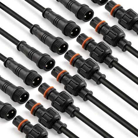 Étanche Connecteurs 8 Paires Prise Mâle Femelle à 2 Broches Connecteur LED avec Câble de 20CM pour Rallonge de Câble Basse Tension 16-22AWG (1/5)
