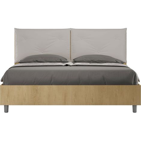 Letto matrimoniale contenitore 160x200 Quercia cuscini similpelle tortora Egos Appia