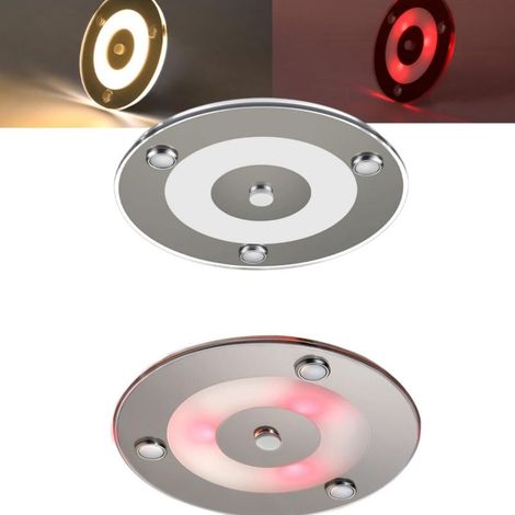 2-teilige LED-Deckenleuchte, 100 mm Durchmesser, 3 W Leistung, 12 V/24 V Spannung, dimmbar, weiß/rot, für Wohnmobil/Boot (1/5)