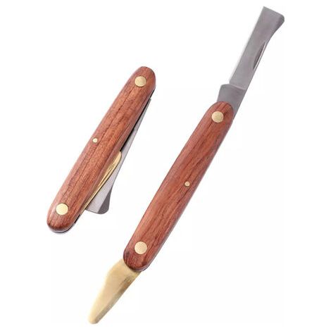 Couteau De Greffage Pliant - Lame En Acier Pour Arboriculture - Poignée En Bois Naturel - Outil Portatif Pour Jardin (1/5)