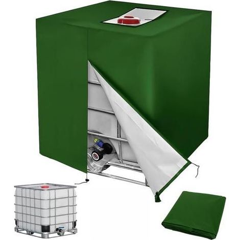 Bâche pour cuve 1000L, fermeture à glissière, anti-UV et poussière, 116x100x120cm, housse étanche pour récupérateur d'eau de pluie. (1/5)