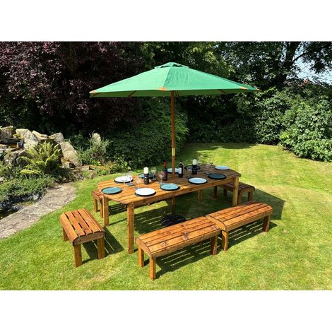 Charles Taylor Knights Wooden 10 Seat Rectangular Dining Table Bench Set Green