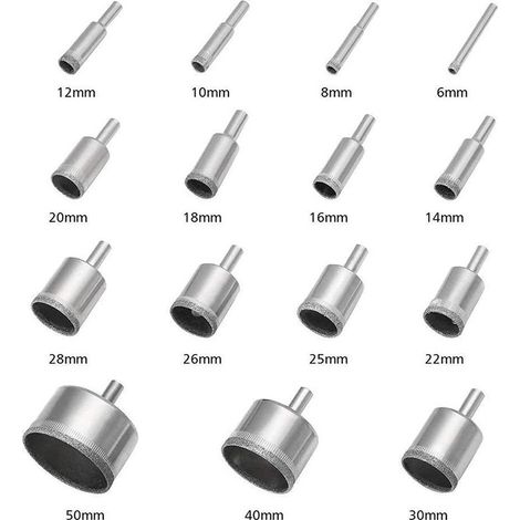 15 couronnes diamantées 6-32 mm – Carotteuse pour percer le verre, la faïence et le marbre – Polissage de perles et rénovation de salle d’eau