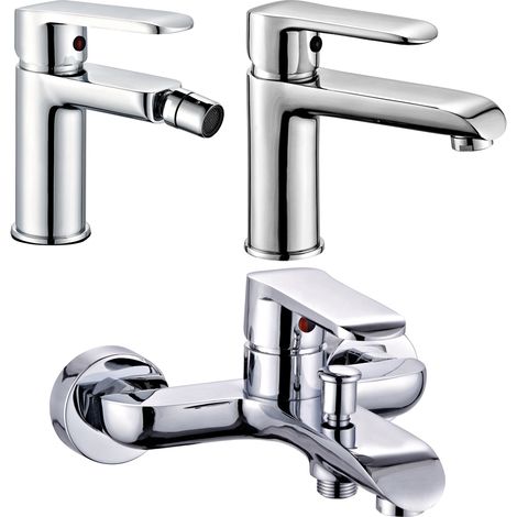 Tris rubinetti miscelatori bidet lavabo esterno vasca linea america cromata (1/4)