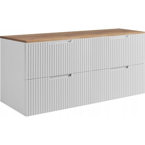 Meuble de Salle de Bain 160 cm - Blanc - Fronts Rippés - Élégant et Pratique