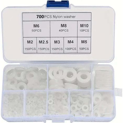 700 Stück weiße Nylon-Kunststoffscheiben, XU Isolier-Rundscheiben-Sortiment, M2 M2,5 M3 M4 M5 M6 M8 M10 für Mechaniker-Crezuo
