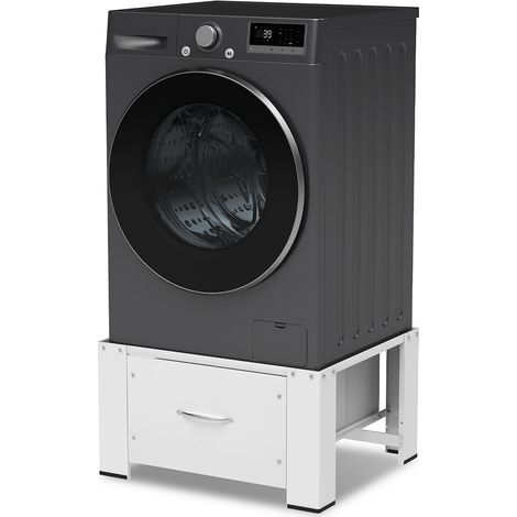 TolleTour Socle pour machine à laver avec tiroir blanc – Support pour lave-linge – 62,5x54,5x32,5 cm – Acier