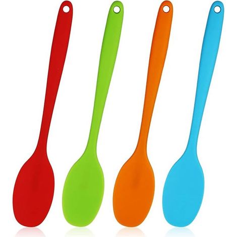 Lot de 4 cuillères en silicone, résistantes à la chaleur 27,9 cm, antiadhésives, idéales pour cuisiner sans rayer les poêles (1/5)