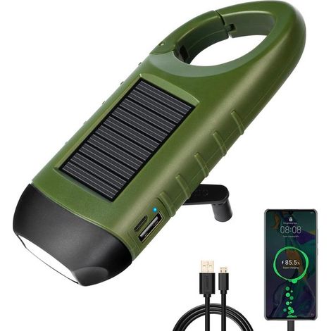 Torcia manuale a energia solare, compatta, ricaricabile tramite USB con luce LED, torcia portatile di sopravvivenza, a sgancio rapido (1/5)