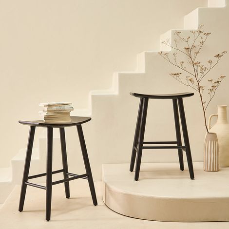 Lot de 2 tabourets en teck massif noirs 65 cm (1/5)