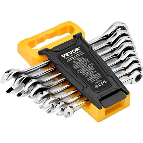 Jeu de Clés Mixtes 8 PCs, Clés à Cliquet Métrique 8-19 mm, Ensemble de Clés en Acier Cr-V, avec Support de Rangement, pour Travaux Ménagers Généraux, Réparations Automobiles, Garage, Atelier (1/5)