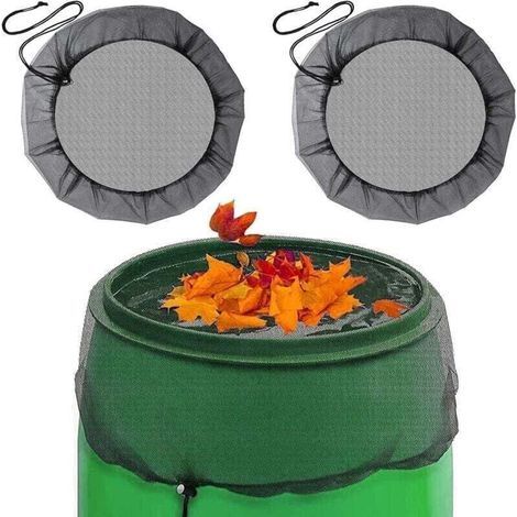 Filet pour Citerne de Pluie 2Pcs Protection Réglable de pour Les Tonneaux de Pluie Housses en Maille pour Tonneau de Pluie avec Cordon de Serrage Réglable Convient pour Une Utilisation en Extérieur (1/4)