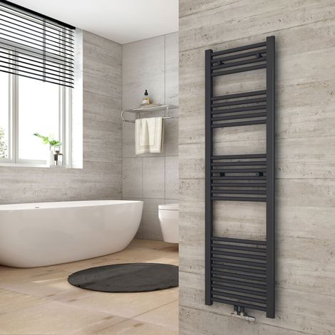 Heilmetz Radiador de baño secador de toallas calefacción 1400 x 400 mm antracita radiador de toallas conexión media calentador de toallas