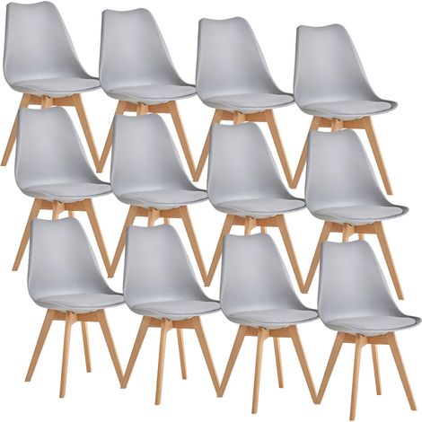 12 Chaises Tulipes Salle à Manger Scandinaves Bm Home Salle de Bureau, Pieds en Bois de Hêtre Massif, Couleur GRISE