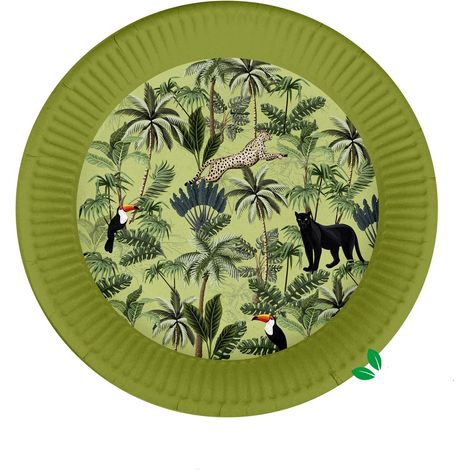 Set de 10 assiettes en carton 23 cm Toucan palmeraie (1/2)