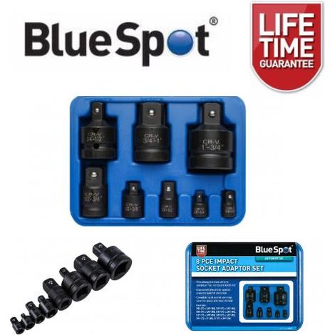 BLUESPOT IMPACT SOCKET SET 8PC 1/4"" 3/8"" 1/2"" 3/4"" 1"" REDUCER ADAPTOR 02077 (1/5)