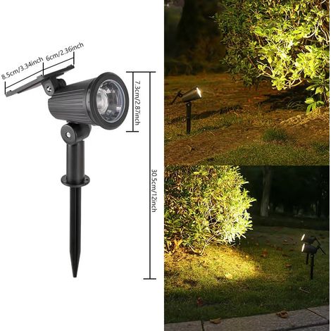 Lampada solare LED a luce calda per illuminazione esterna di alberi – Proiettore potente, impermeabile IP65, con picchetto da terra, ideale per giardino, prato, cortile e villa