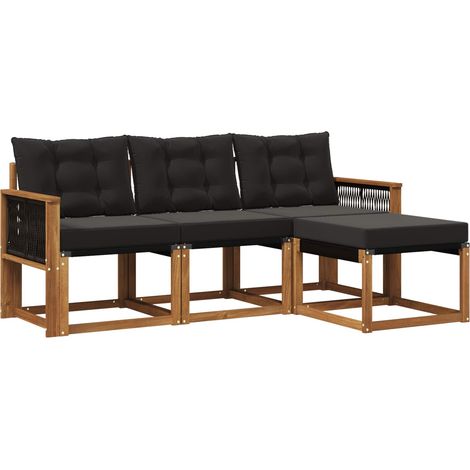 Outdoor Sofa Set with Cushion 4 pcs Natural and Black vidaXL
