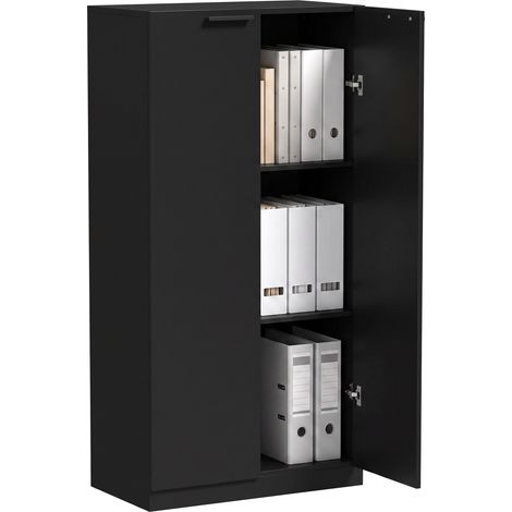 HOMCOM 3-Tier Wooden Storage Cabinet Cupboard Tall Soft Close 120 cm Black (1/5)