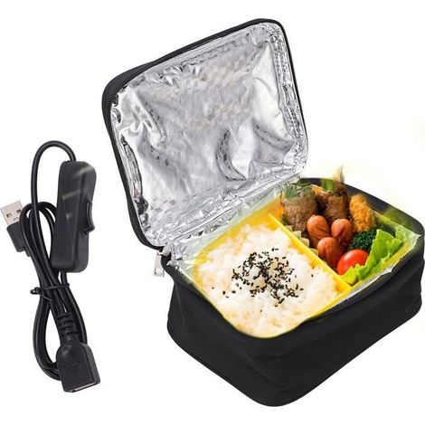 Sac à lunch portable, Recharge USB Micro-ondes Doublure en aluminium Boîte à bento avec poignée (1/5)