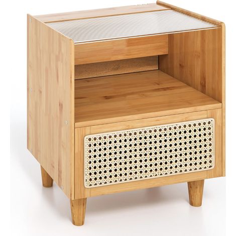 Comodino in rattan con contenitore nascosto 43 x 35 x 50 cm pratico e robusto stile bohémien bambù naturale 200019363
