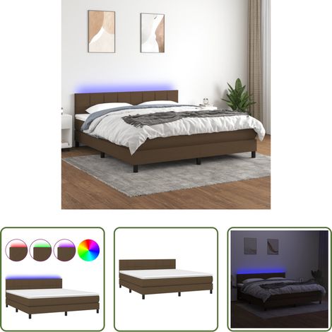 Sommier tapissier -  Sommier à lattes de lit matelas et LED Marron foncé 160x200 cm (1/5)