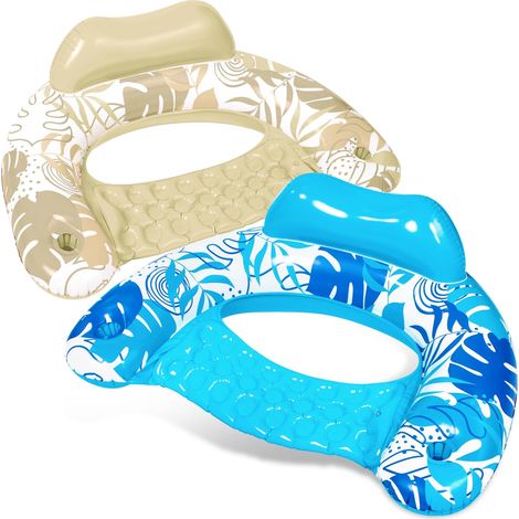 Bouées Gonflables pour Adultes, Lot de 2 Chaises de Piscine avec Porte-Gobelets, Chaise Flottante Gonflable, Bouées de Piscine pour Adultes, Fête Piscine, Estival