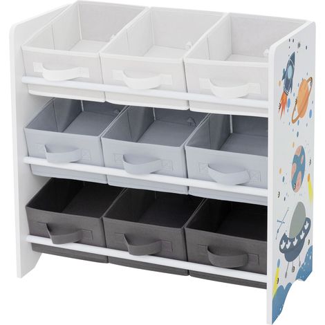 Joyz Estantería Infantil 62,5x29,5x60 cm Blanco Mueble con 3 Compartimentos  y 9 Cajas de Tela no Tejida Extraíbles Baúl Organizador Juguetero Multifuncional para Habitación de Niños