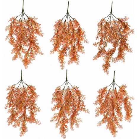 Pack of 6 x 80cm Artificial Coral Fern Trailing Plant Autumn Orange Hanging Foliage (1/5)