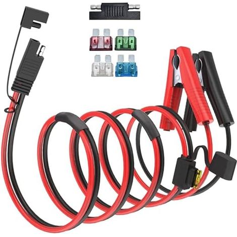 Connecteurs SAE 10 AWG 3 m, batterie crocodile vers SAE, adaptateur à dégagement rapide SAE vers pinces crocodiles câble à déconnexion rapide, avec 5 fusibles, pour panneau solaire, voitures, (1/5)