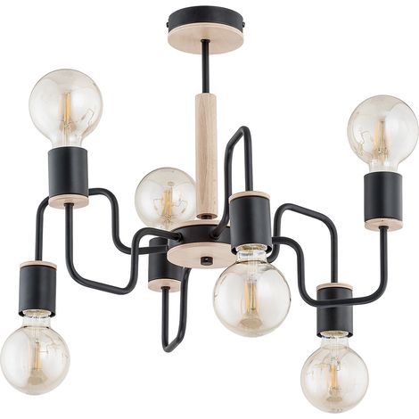 Lustre plafond moderne métal noir/bois 6xE27 Brek Alfa (1/2)