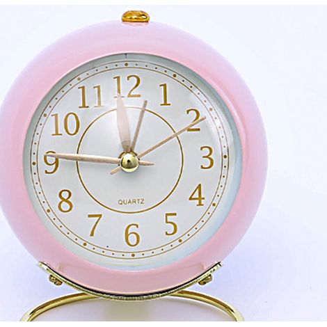 Horloge métallique européenne silencieuse, réveil électronique enfant créatif, design minimaliste salon chambre étudiant, horloge quartz lumineuse rose (sans pile intégrée) (1/5)
