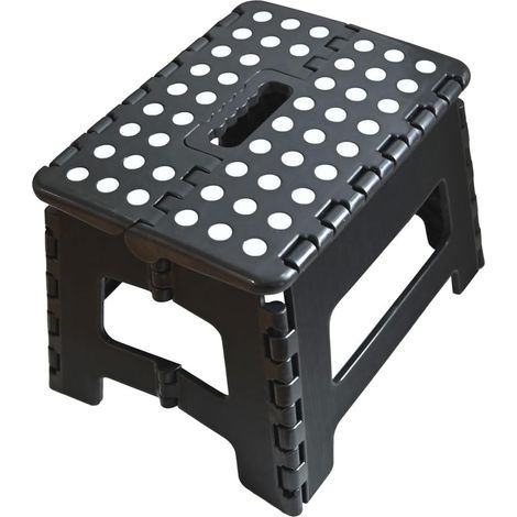 Klapphocker mit Tragegriff, kompakt, zusammenklappbarer DIY-Hocker, Fußstütze, Leiter, maximale Belastbarkeit 150 kg (Schwarz) (1/5)