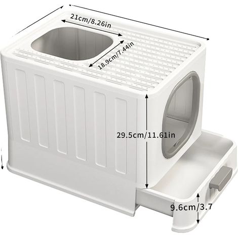 Arenero para gatos, diseño cerrado, fácil de limpiar, blanco. (1/2)