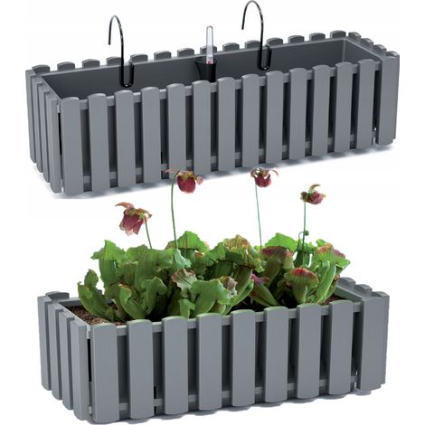 DDEF600W-405U JARDIN DE BALCON pour balustrade, POT DE FLEURS 58 cm AVEC POIGNÉES, HUMIDES-MESUREURS (1/5)