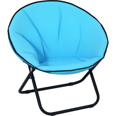 Outsunny Folding Saucer Moon Chair Oversized Padded Seat Round Oxford Blue (1/5)
