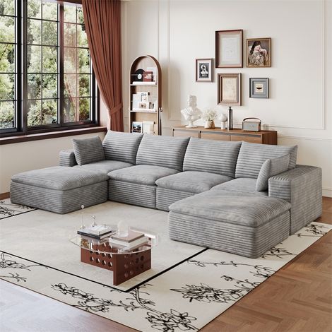 Canapé Modulaire Cloud 340x160x60cm - Design Double Couche Cordelette Amovible - Sans Montage Pour Salon Appartement - Gris Foncé (1/5)
